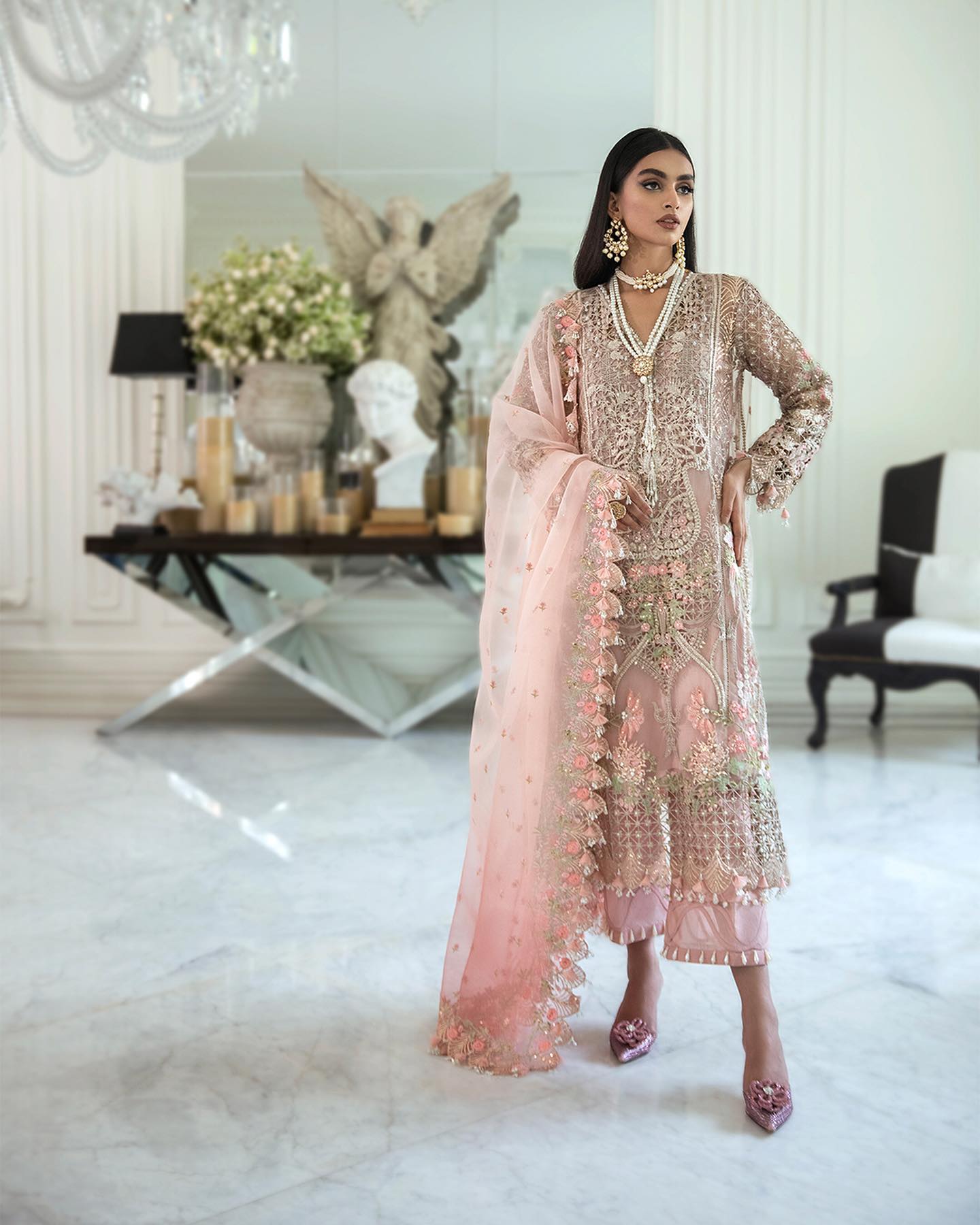 Biege color Sana Safinaz unstitched net Eid dress