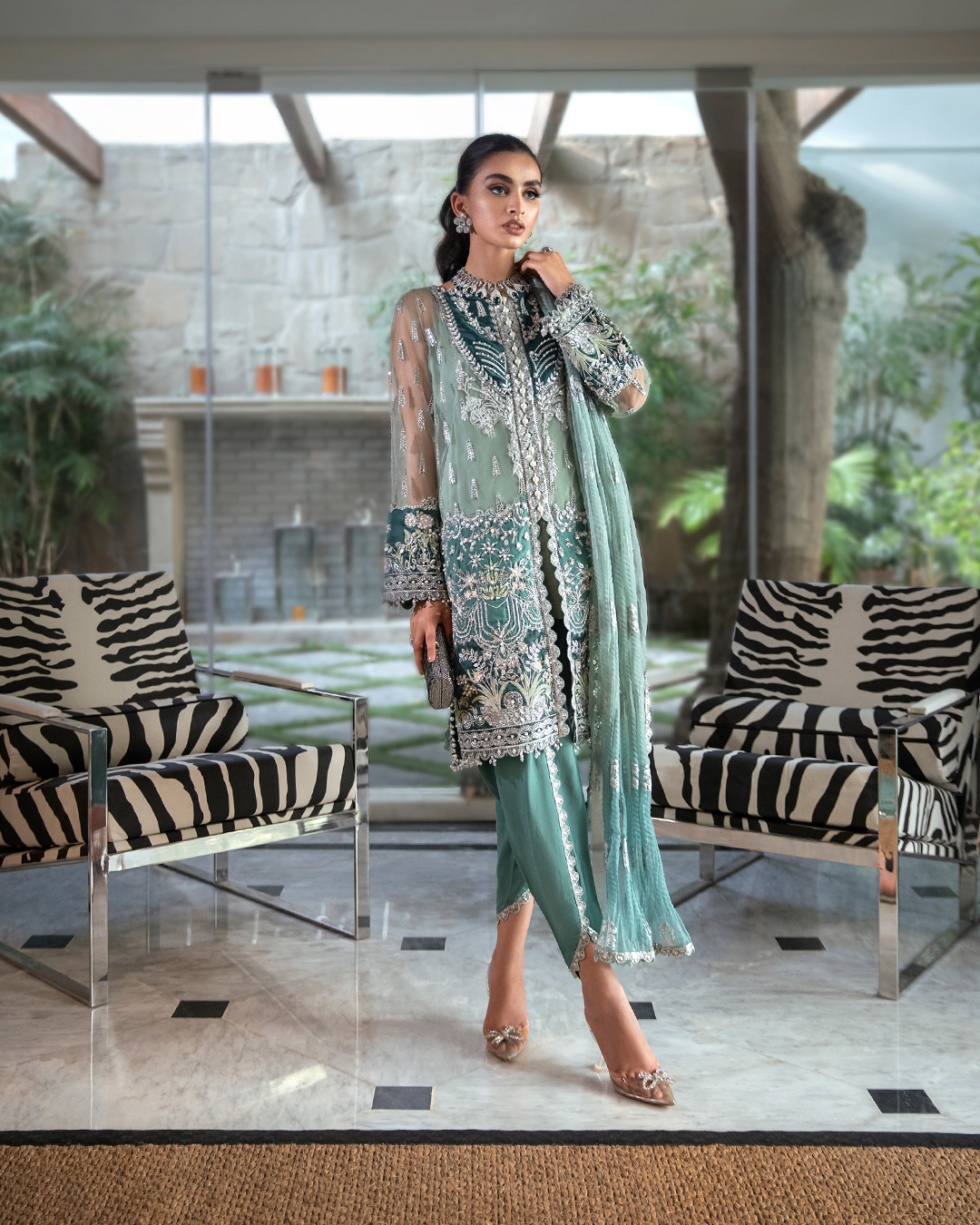 Green color Sana Safinaz unstitched net Eid dress
