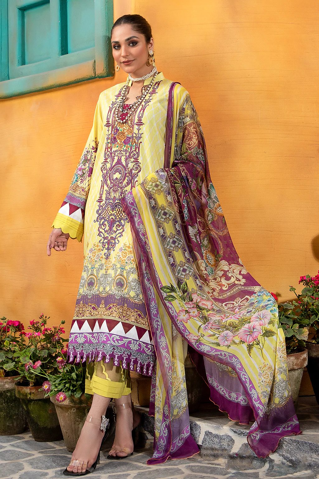 Jahanara Eid Lawn CANARY YELLOW unstitched 3 pc suit