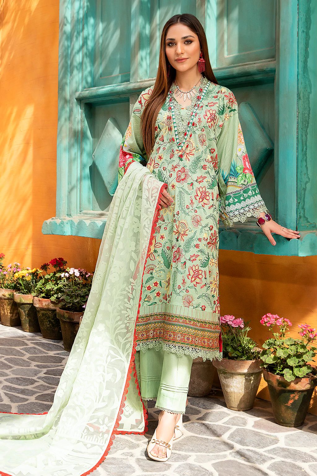 Jahanara Eid Lawn Pale Green color unstitched 3 pc suit