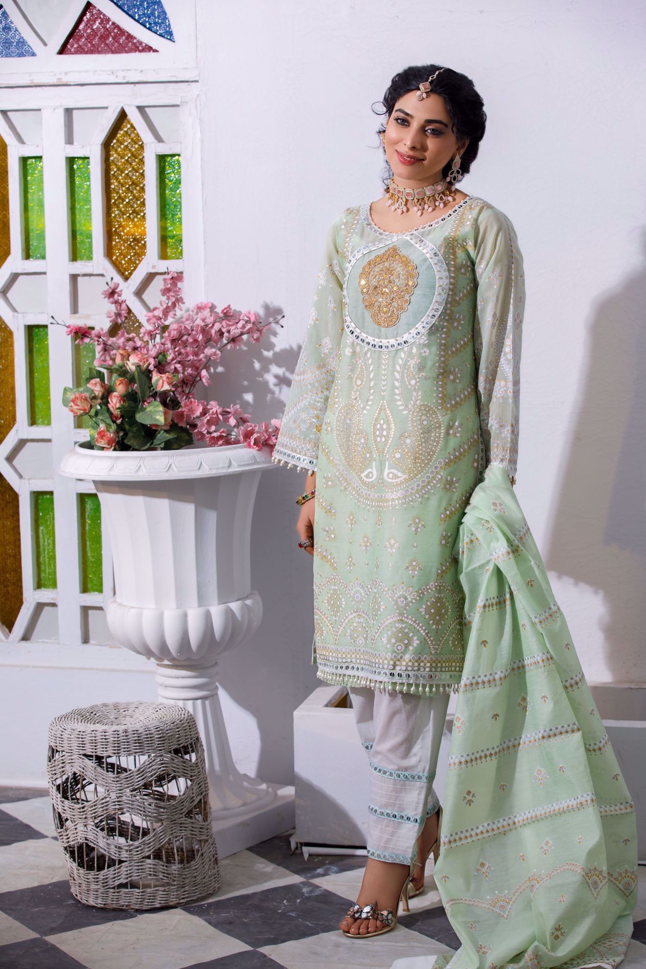 Zahra Ahmad Light Green colour unstitched Eid suit