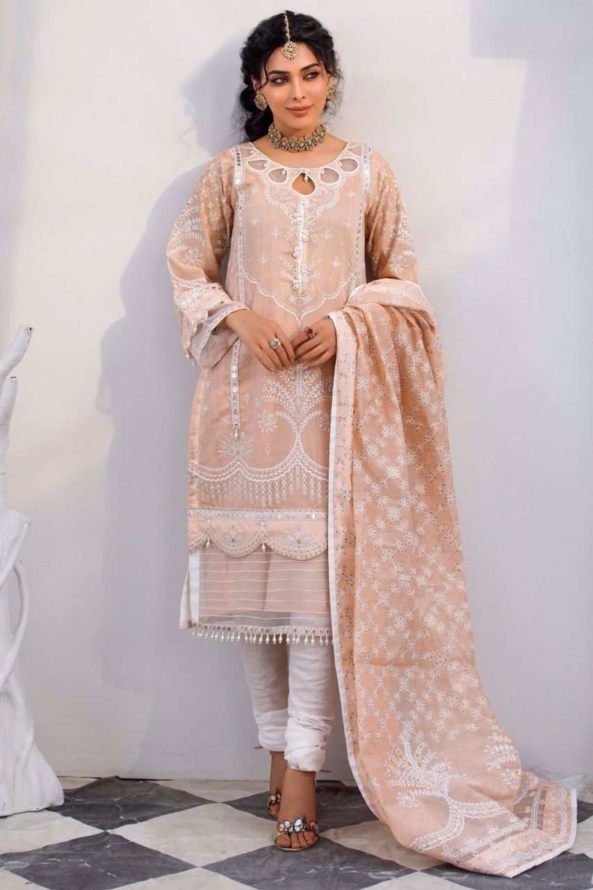 Zahra Ahmad Light peach colour unstitched Eid suit