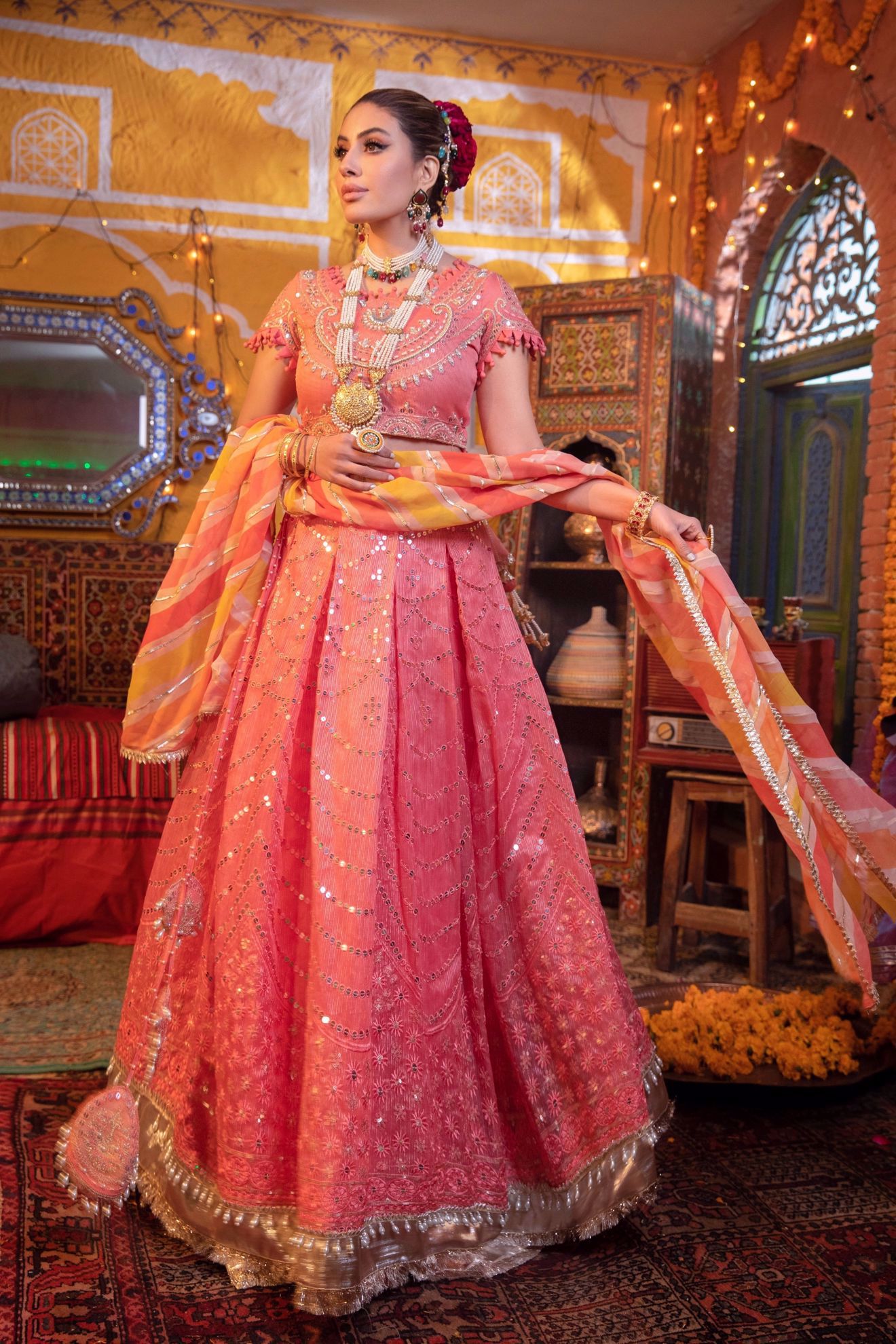 Zahra Ahmad Pink colour unstitched Eid suit