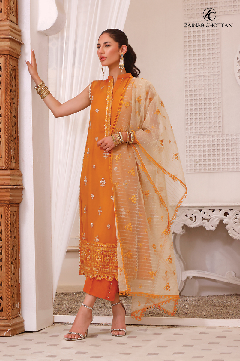 Zainab Chottani Eid Lawn color Orange 2 pc suit