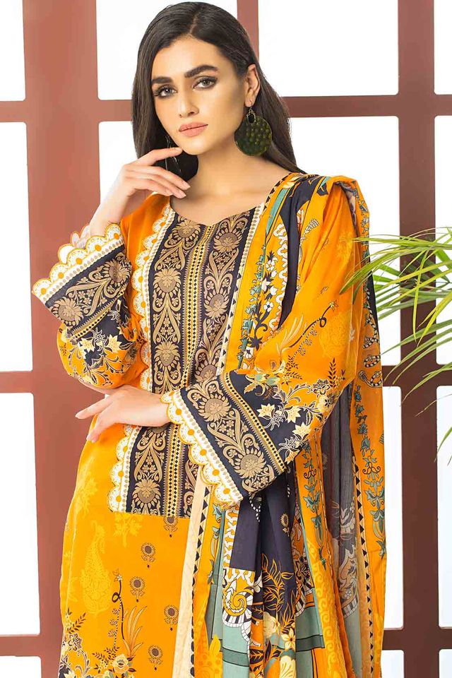 Yellow color lawn floral printed warda dress