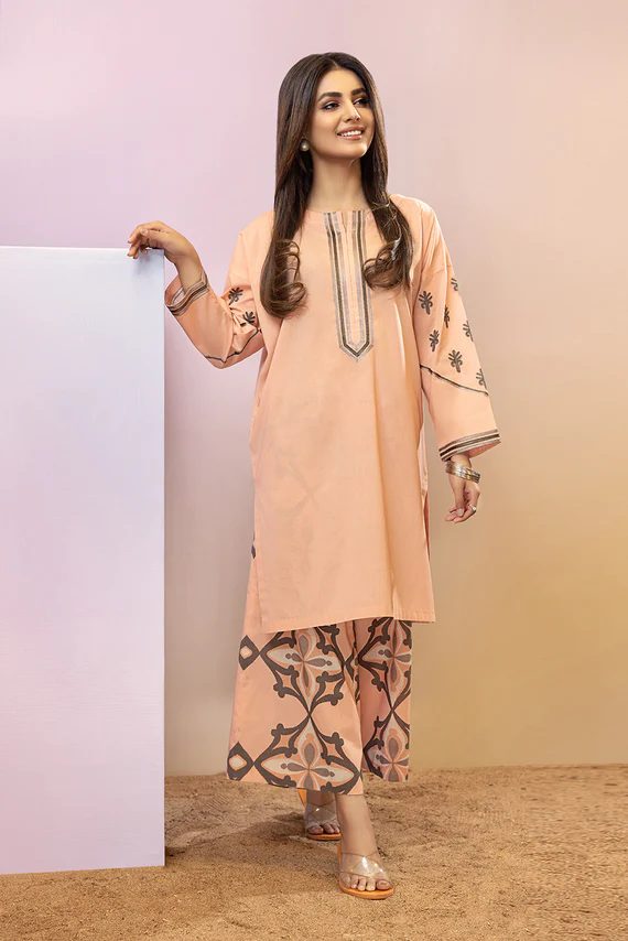 Classic Printed Lawn 2 pc stitched Pink suit