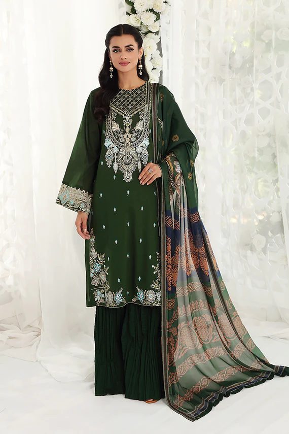 Digital Printed Lawn 2 pc Unstitched green suit