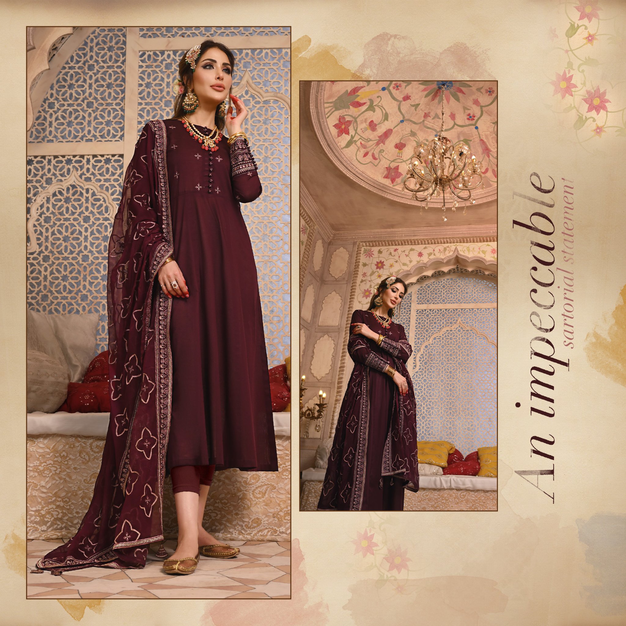 Embroidered Lawn Pret 3 pc Plum suit