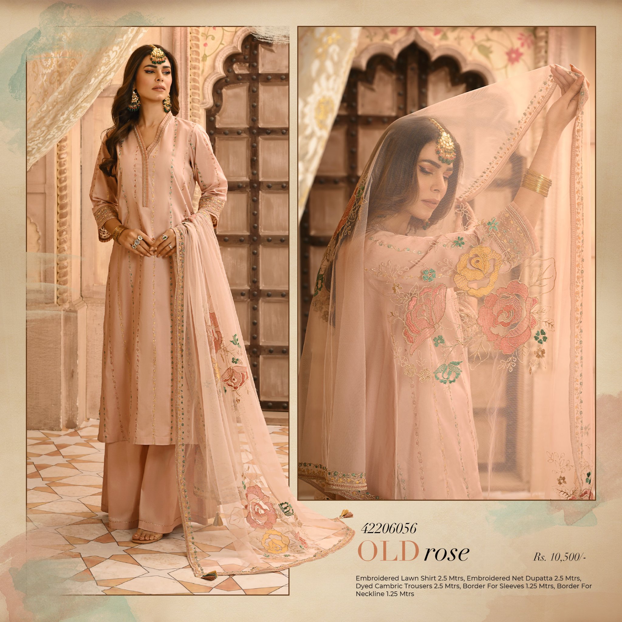 Embroidered Lawn Pret 3 pc Peach suit