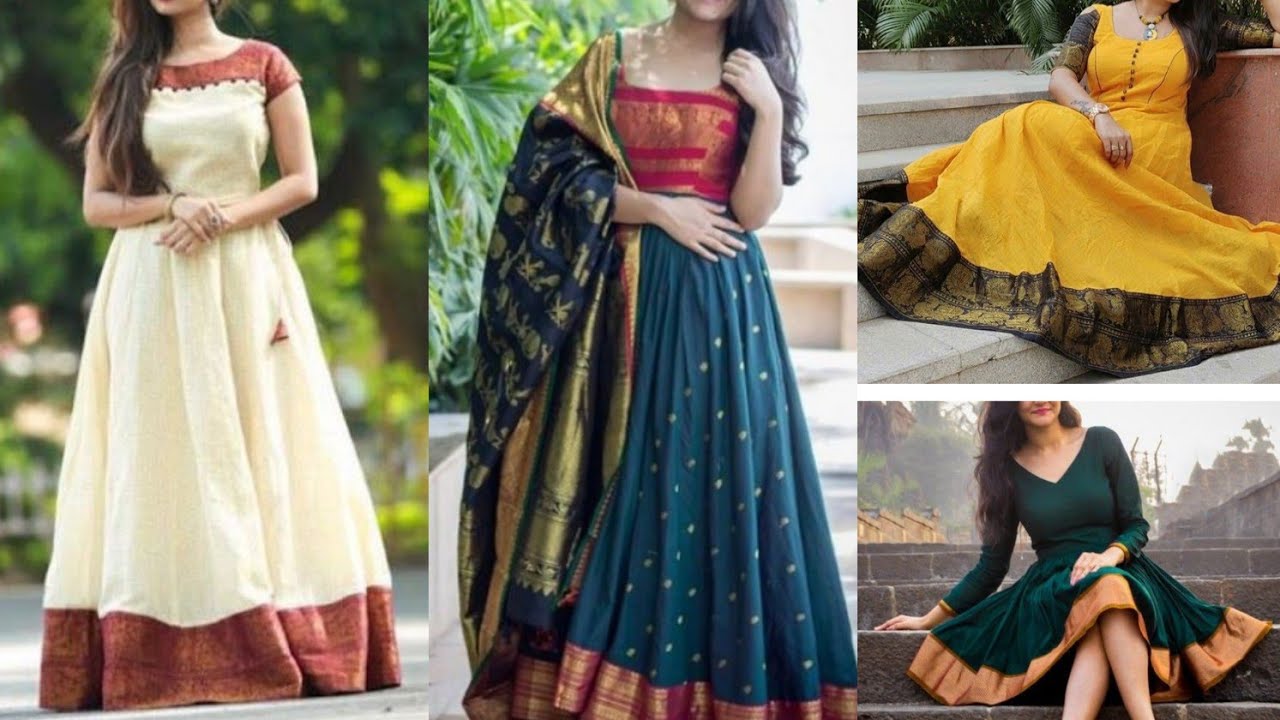 Long Dresses made out of old and Damaged Sarees #LongDresses | Long dress  design, Long gown design, Designer dresses