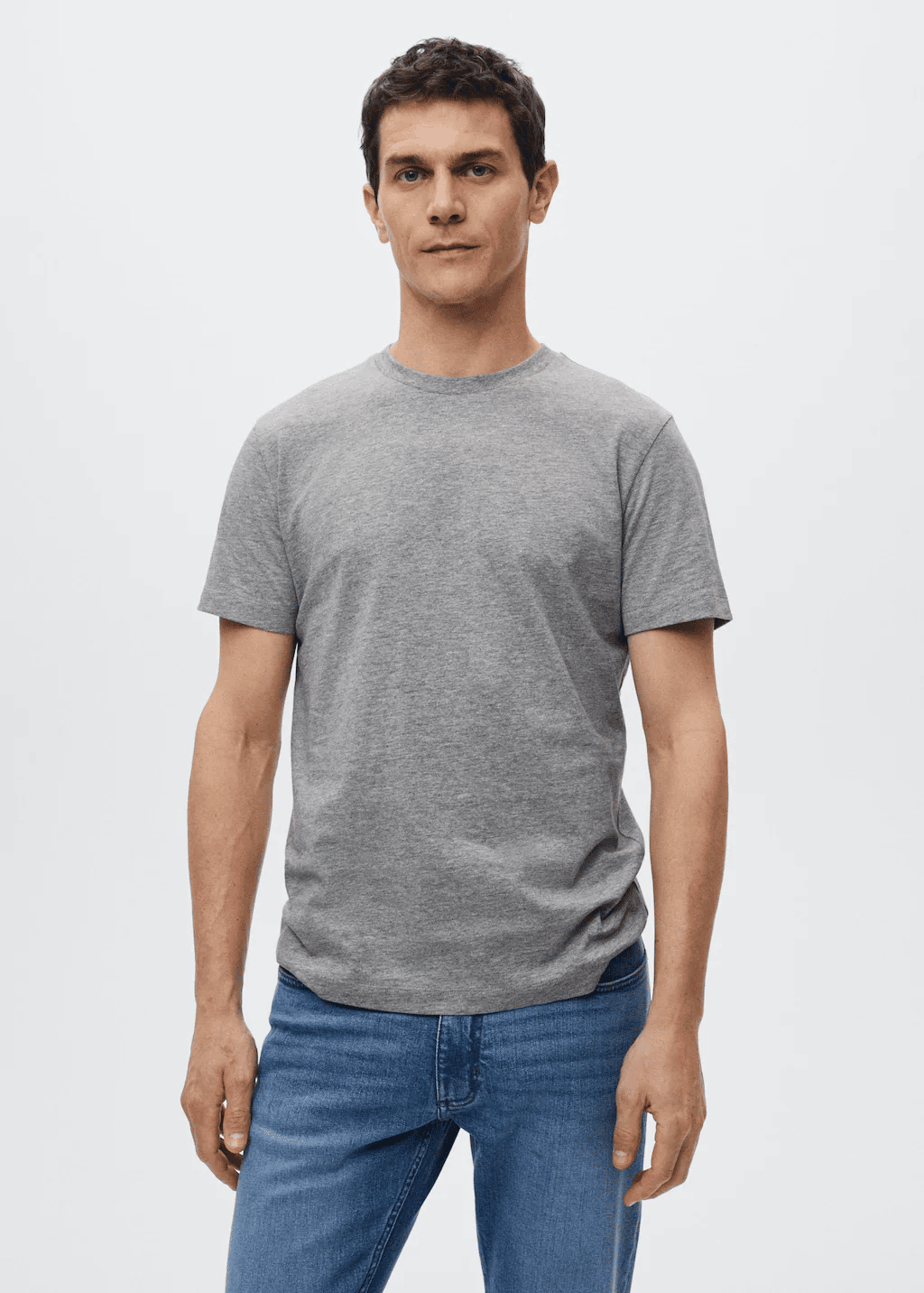 Grey color cotton basic T-shirt