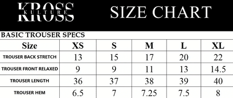 Kross Kulture size Chart for Trouser