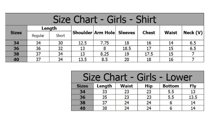 Raja Sahib size Chart