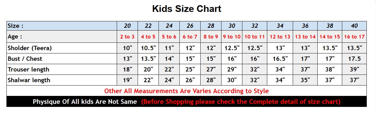Sha posh kids size chart