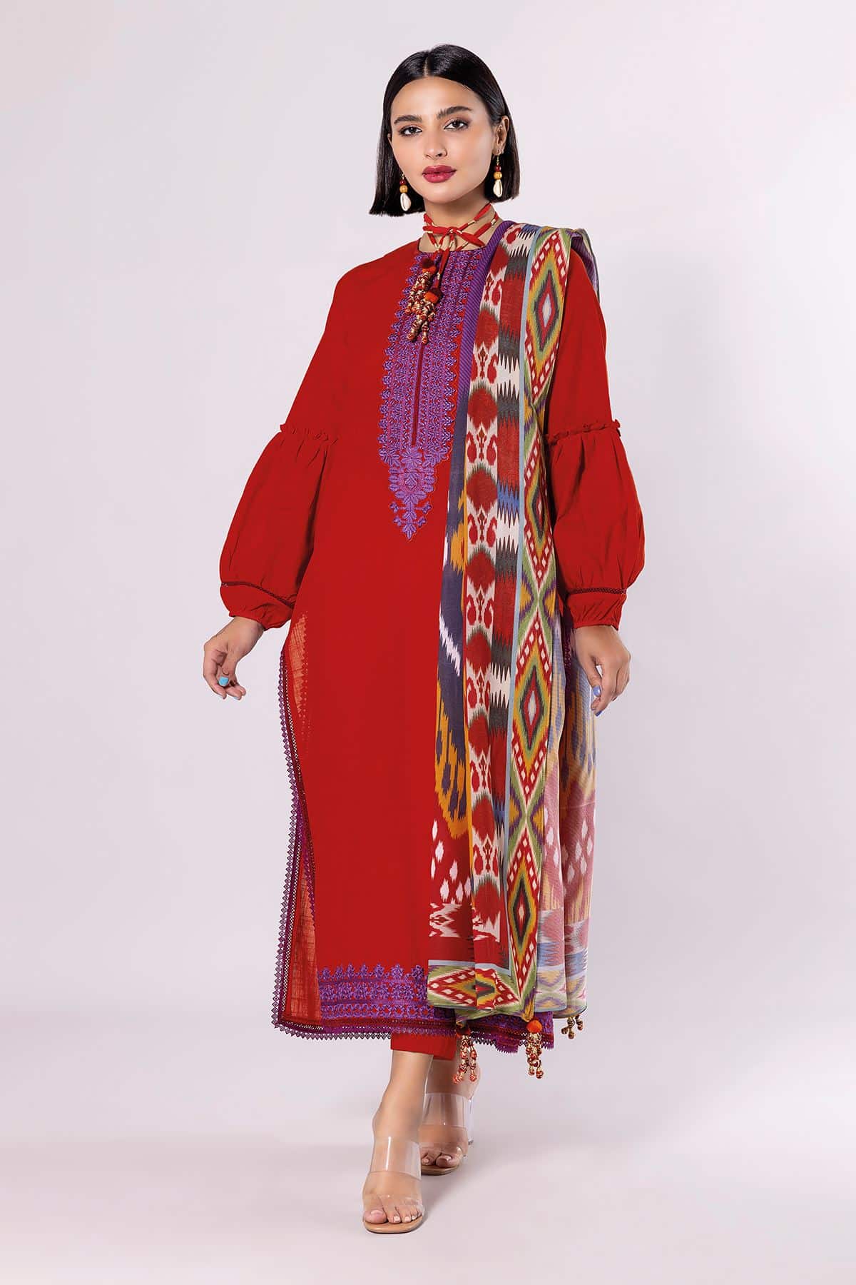 Dyed Embroidered Crosshatch Thin 3 pc suit