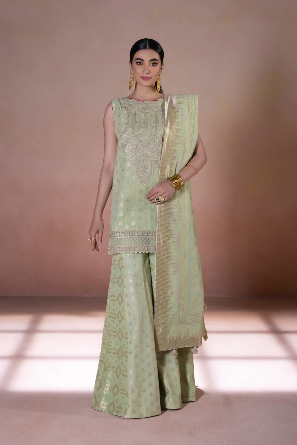 Embroidered Jacquard Unstitched 3 pc Light Green Suit