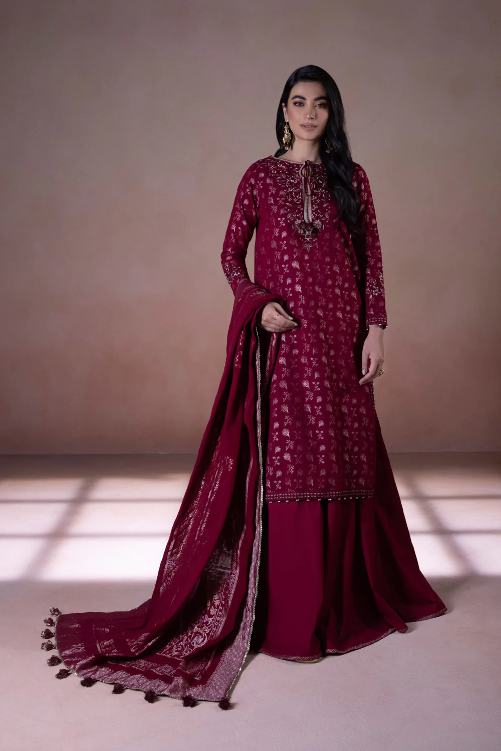 Embroidered Jacquard Unstitched 3 pc Suit
