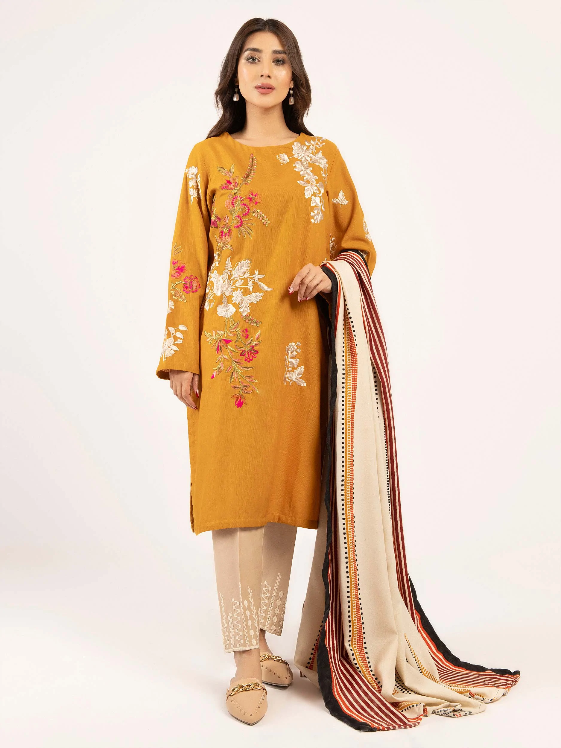 Embroidered Khaddar Pret 2 pc Mustard Suit
