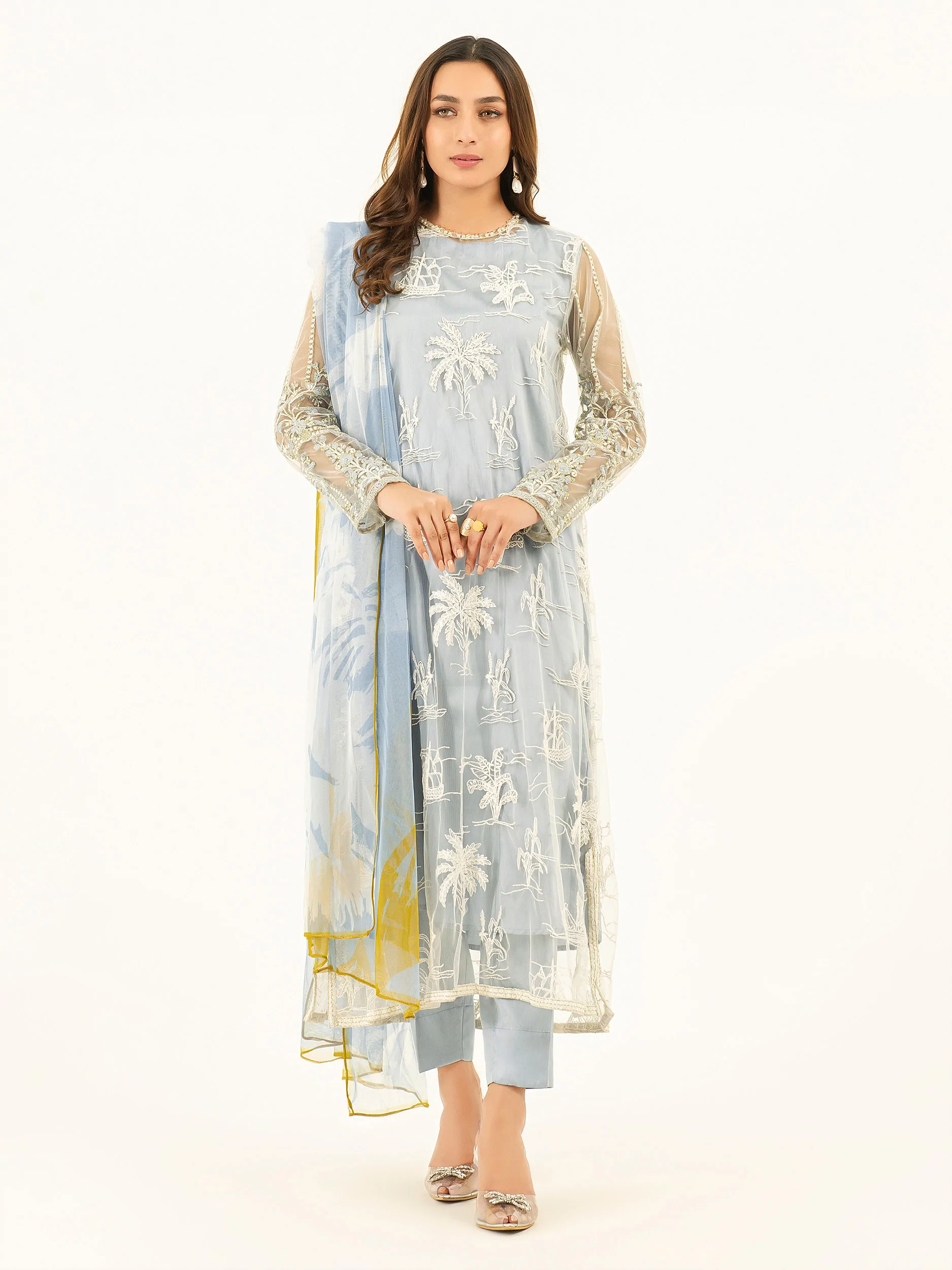 Embroidered Net 4 Pc Suit