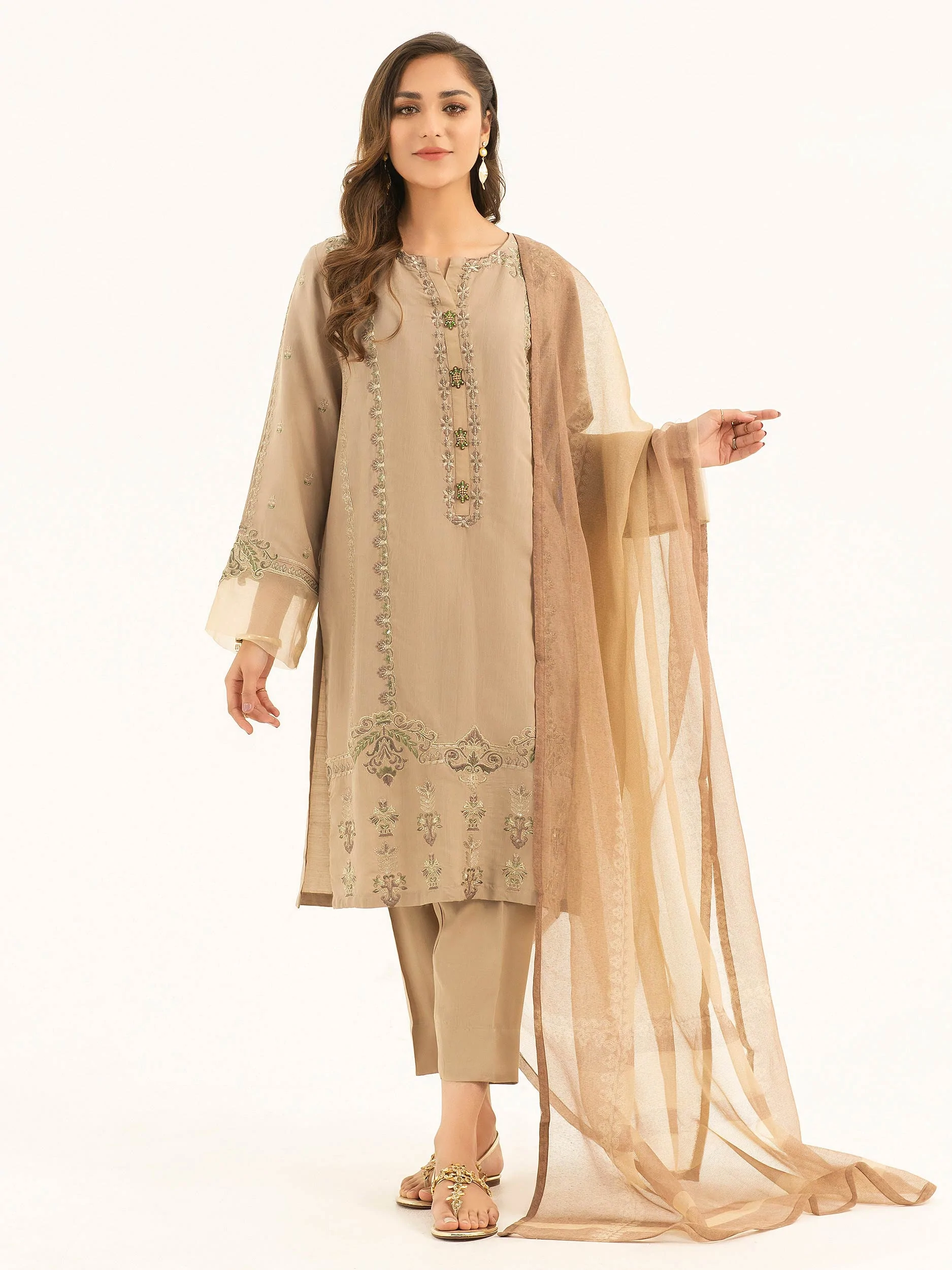 Embroidered Silk 3 Pc Beautiful Suit