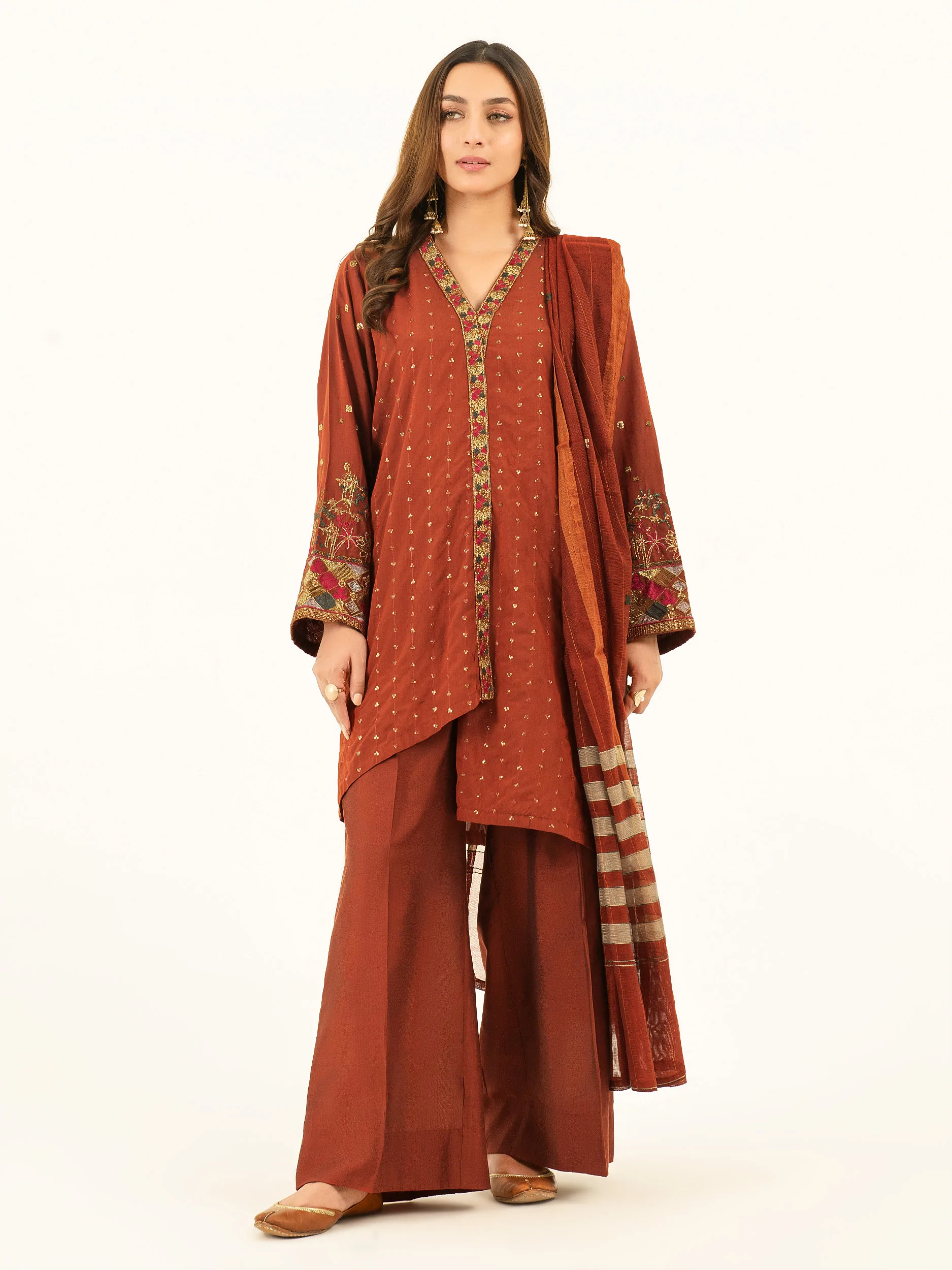 Embroidered Silk 3 Pc Suit