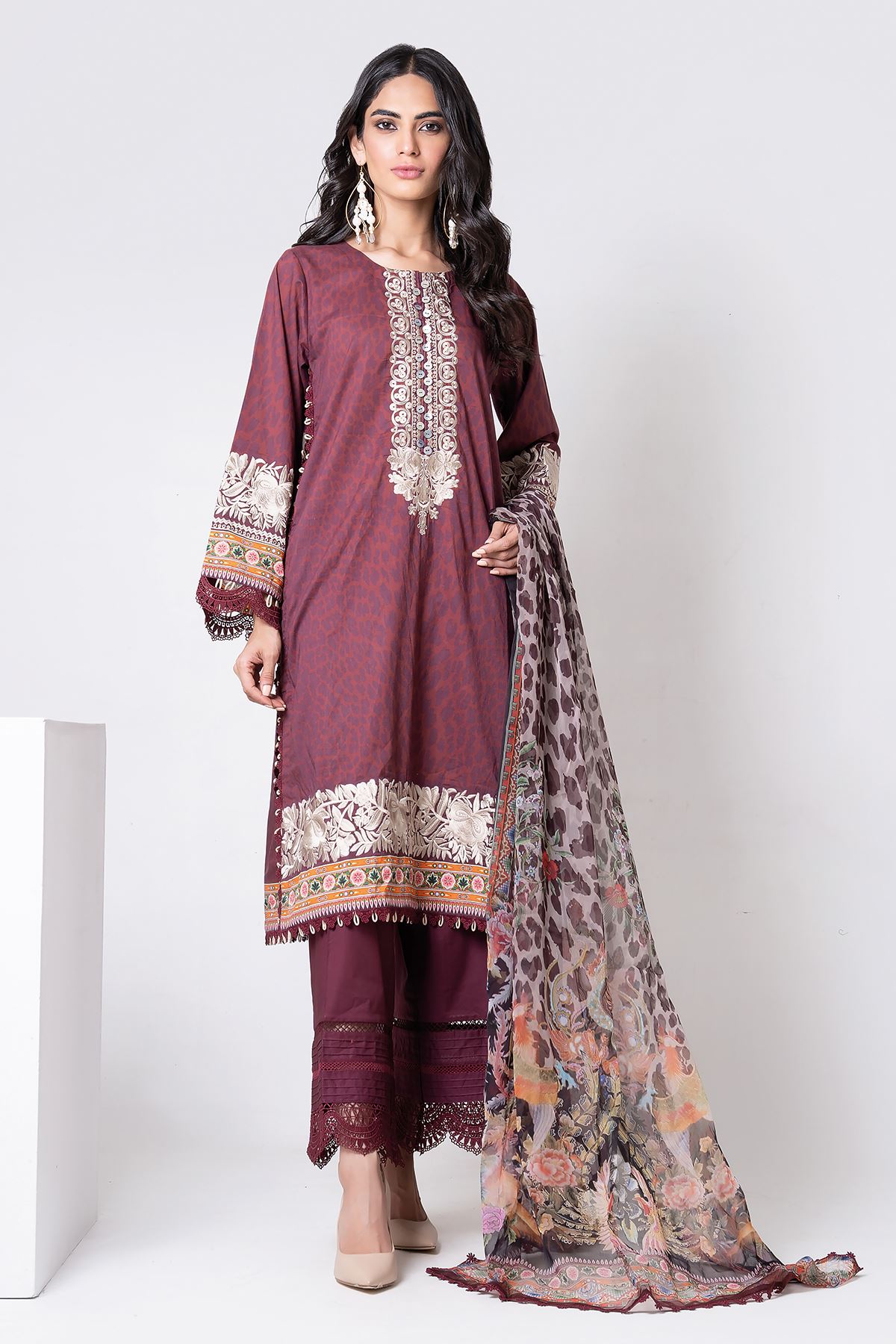 Printed Embroidered Cambric 3 pc suit