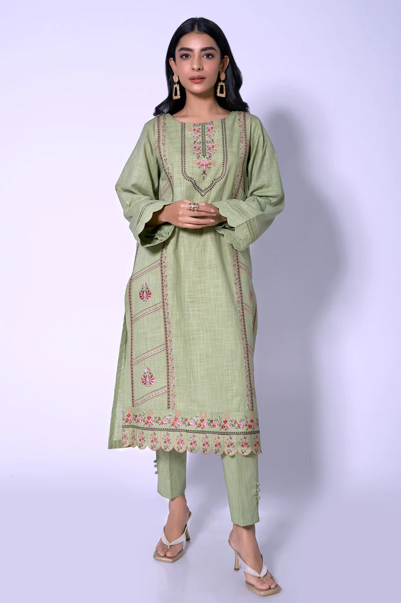 Stitched 3 Piece Slub Embroidered Outfit