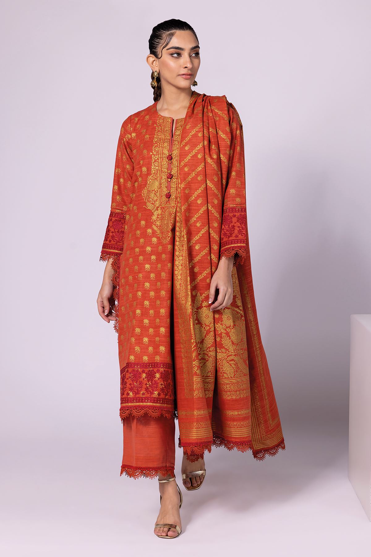 3pc Printed Embroidered Khaddar suit