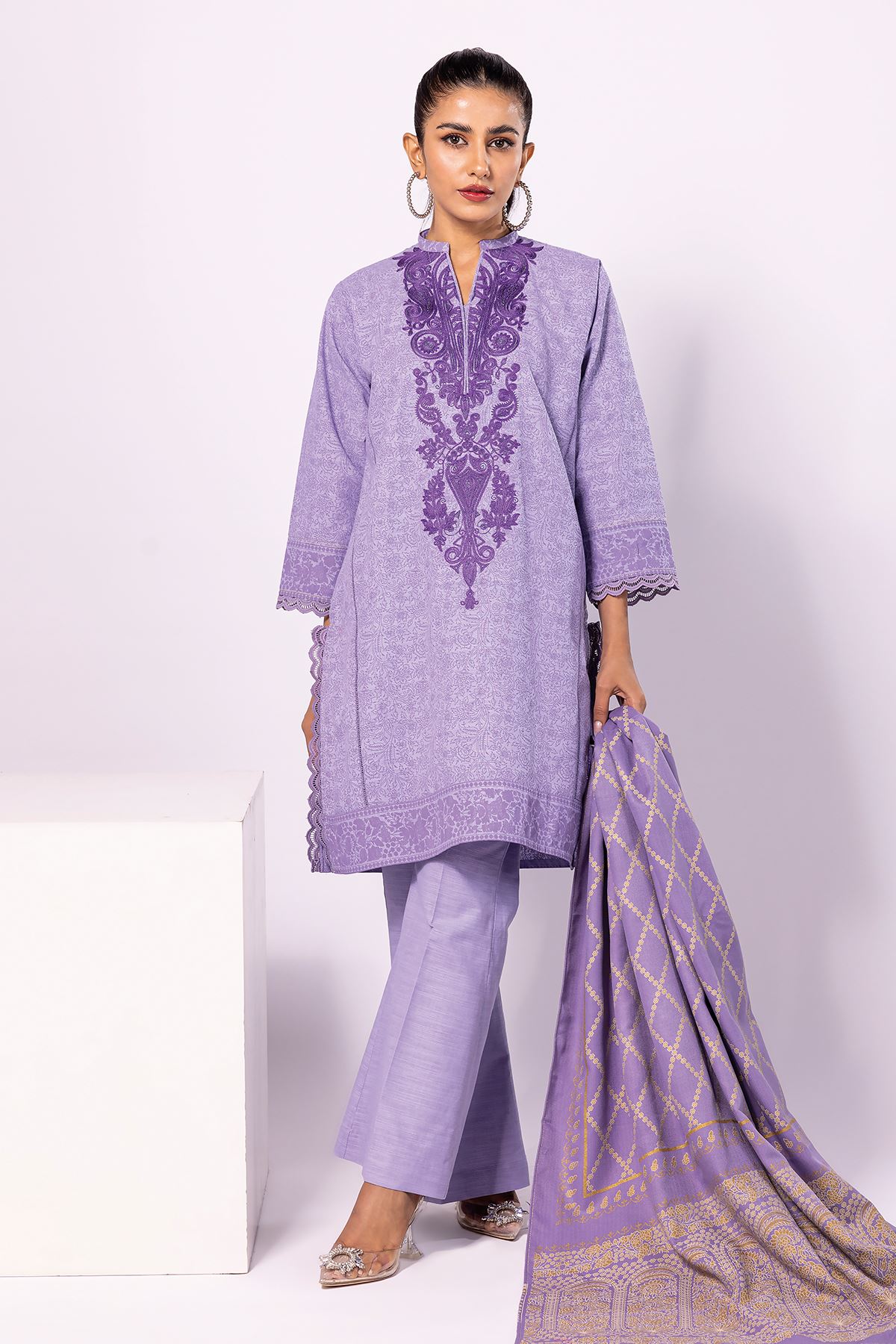 Printed Embroidered Khaddar 3pc suit