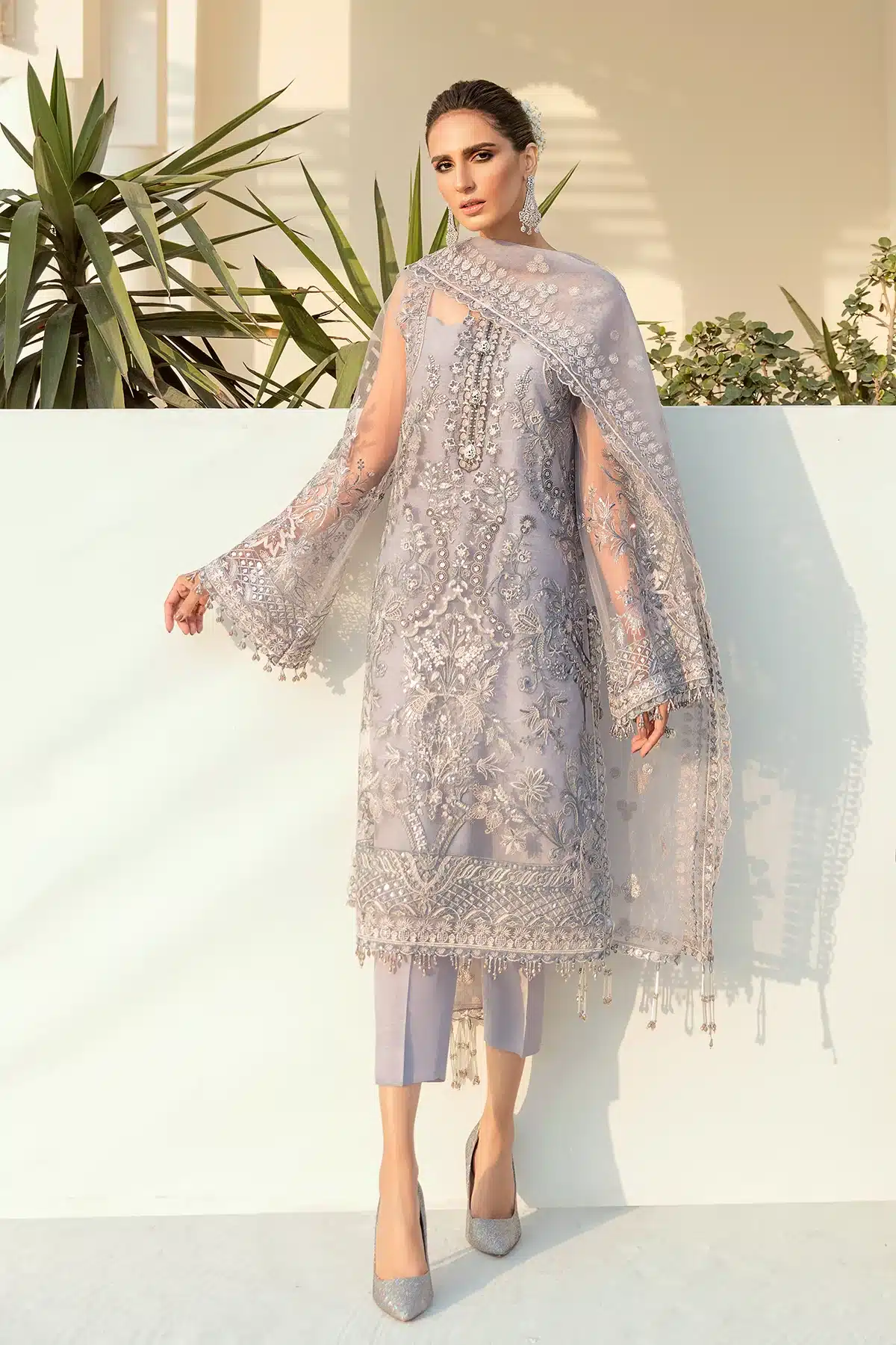 Baroque embroidered net sale suit