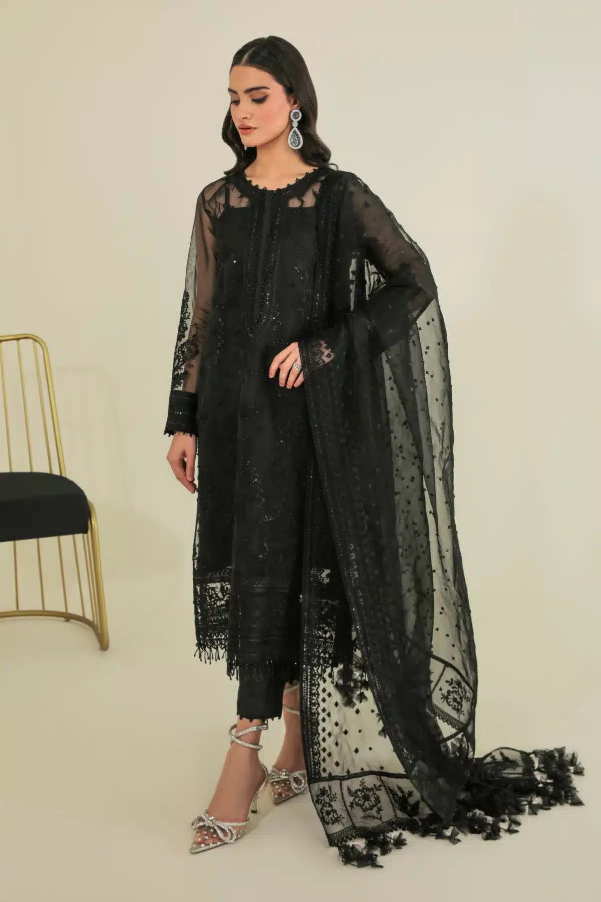 Baroque embroidered organza sale suit