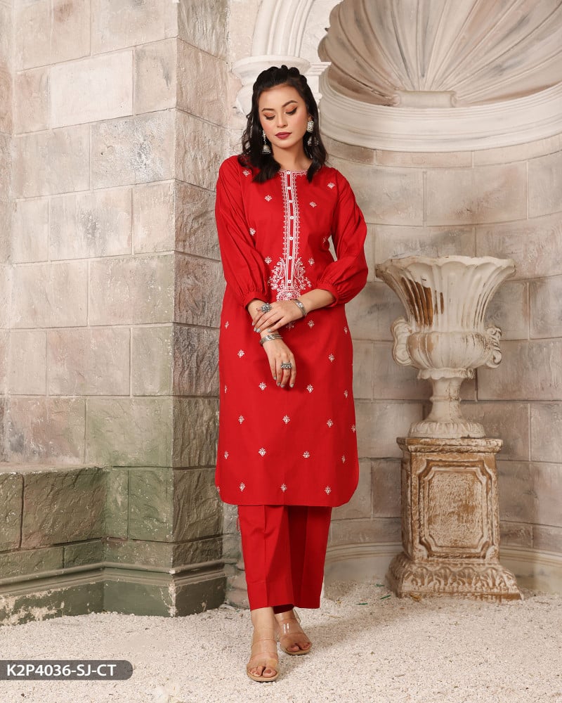 Embroidered cotton suit