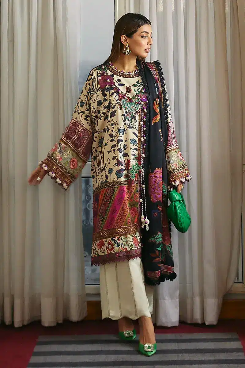 Digital printed and embroidered linen 3 pc suit