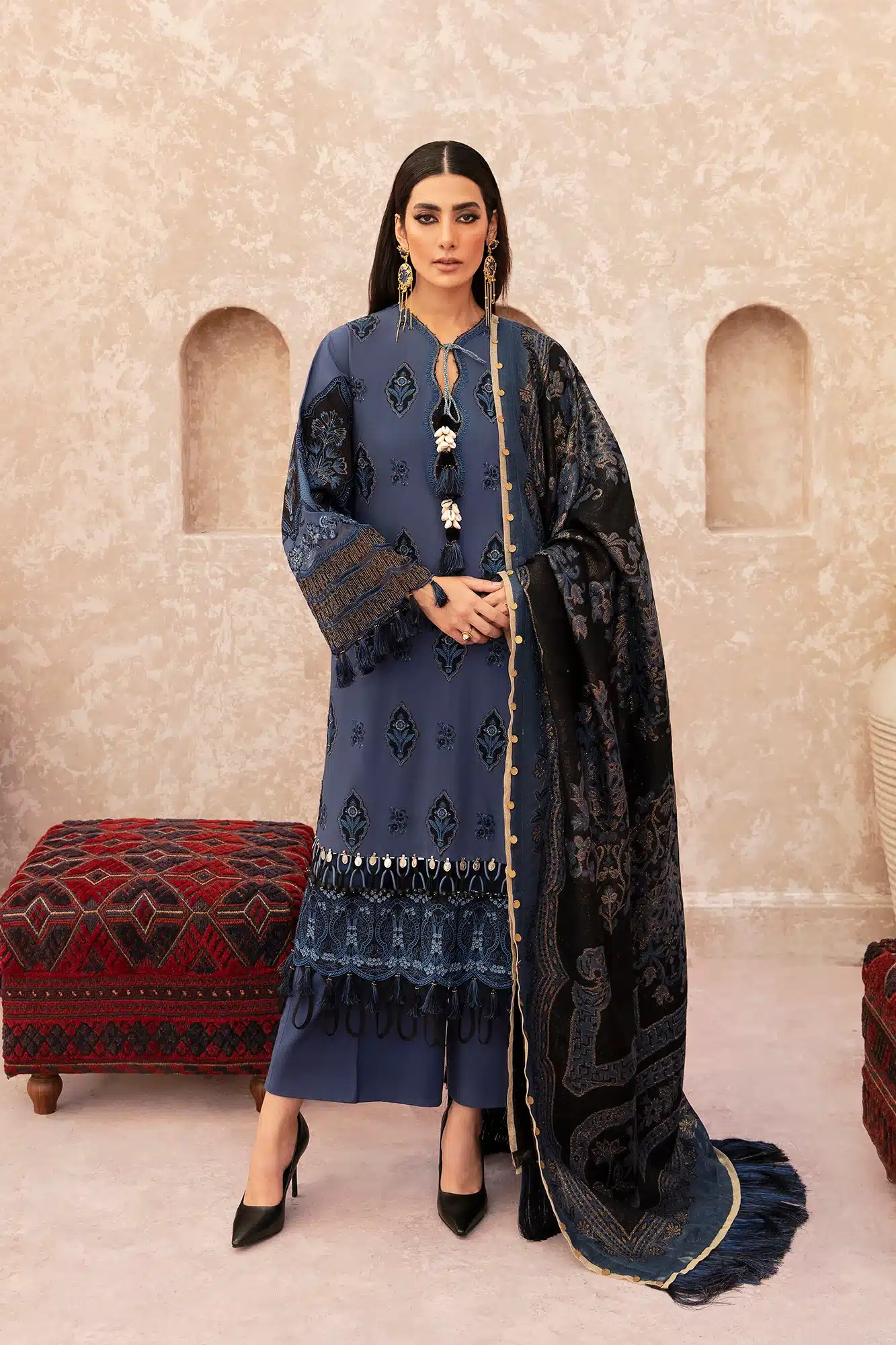 Embroidered Suit deep ocean blue color
