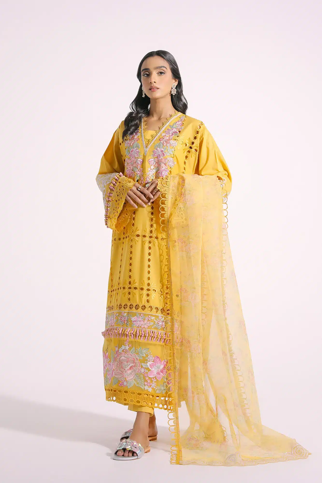 yellow color Embroidered suit on sale