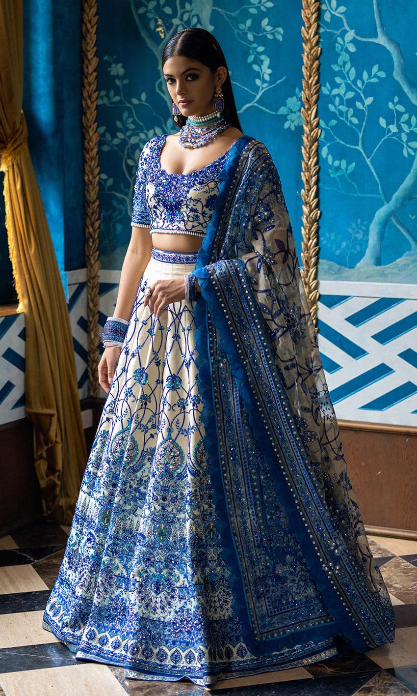 Latest Nomi Ansari Bridal Dresses White and Blue color