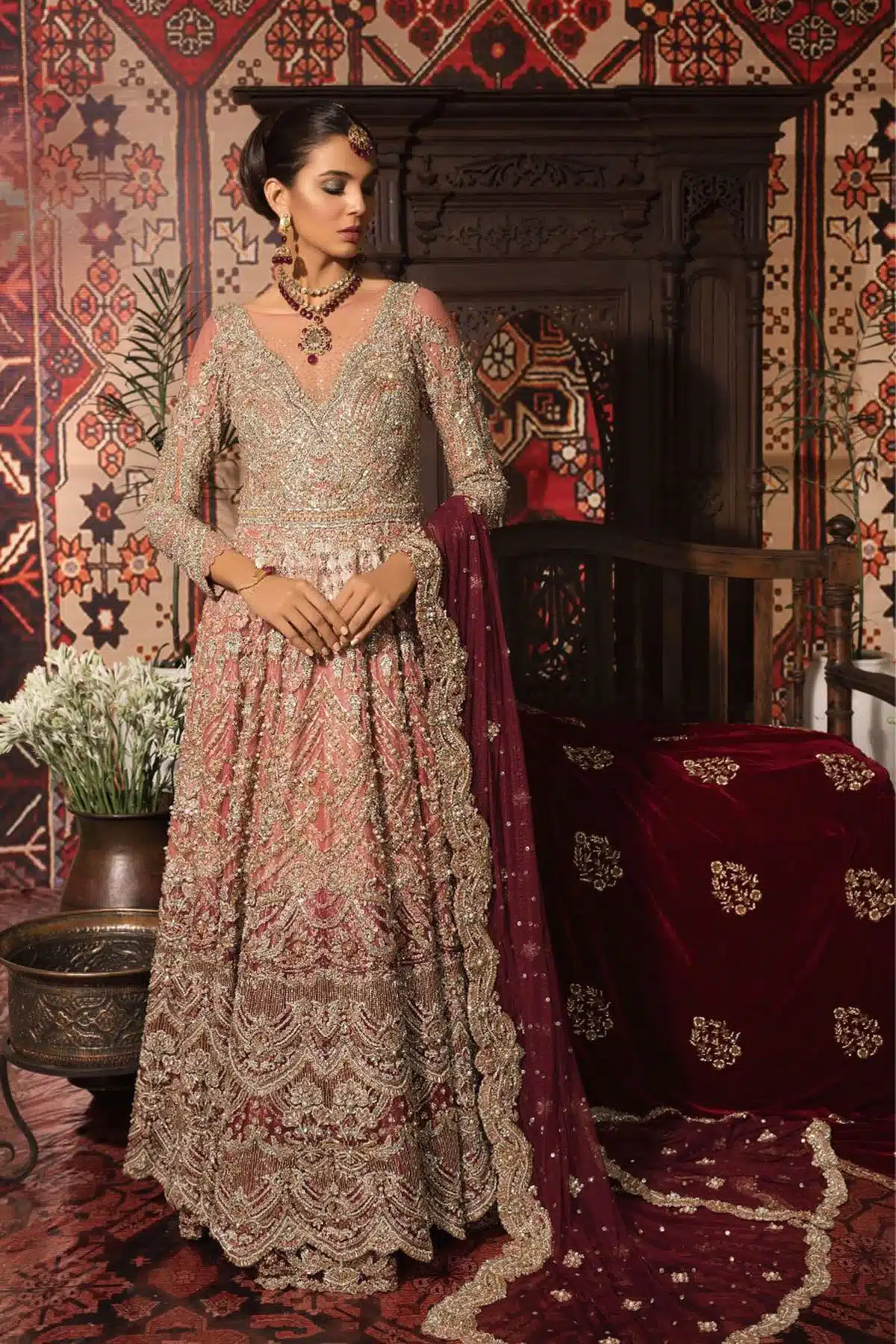 Latest Saira Rizwan Bridal Dresses pink and brown color