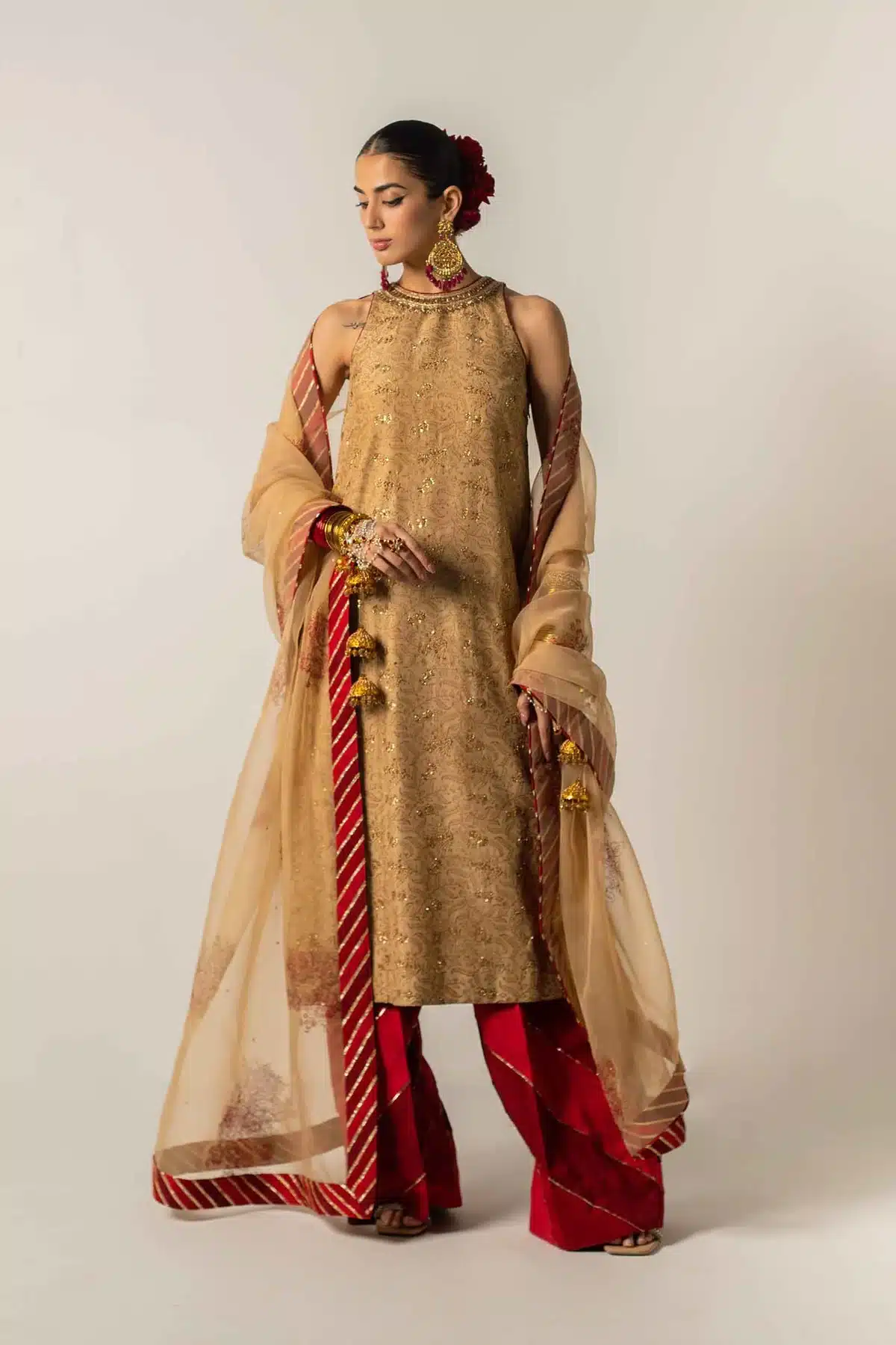 Zara Shahjahan Golden color raw silk bridal dress