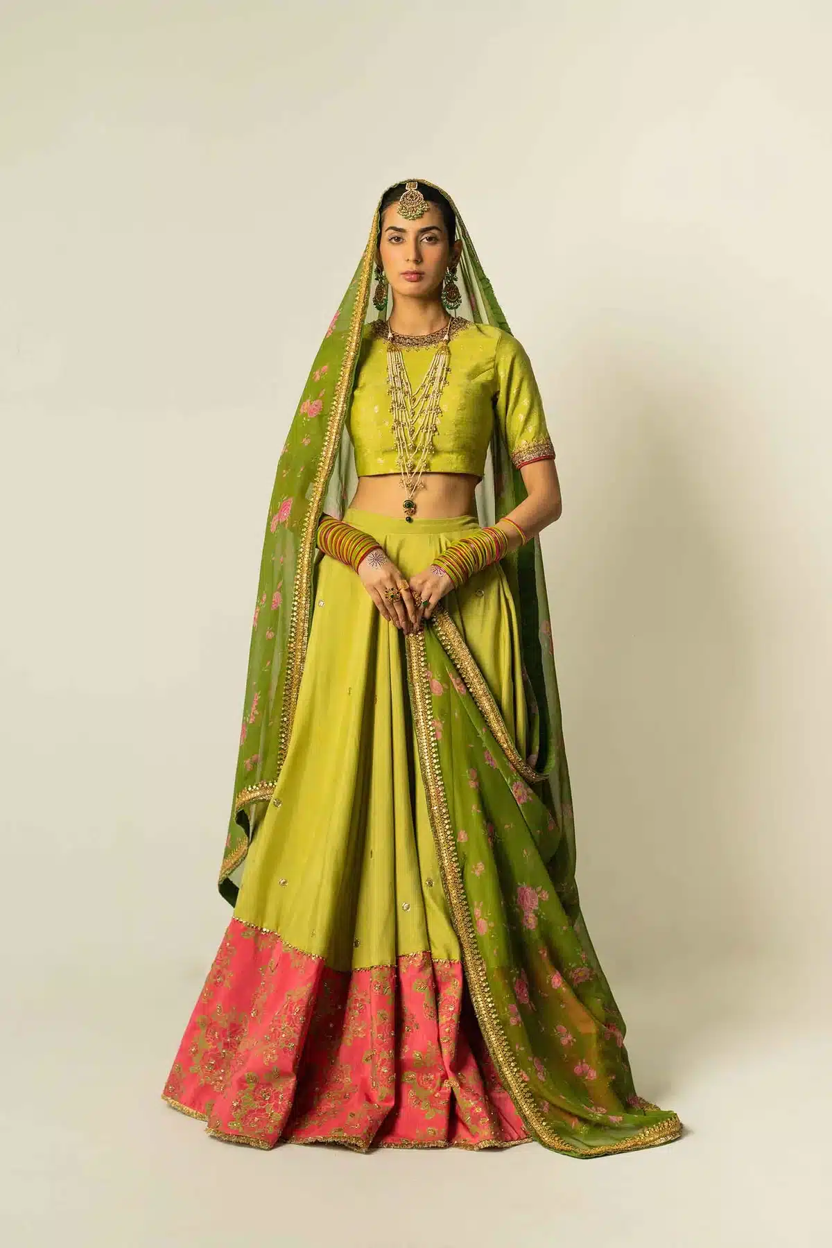 Zara Shahjahan Light Green color lehenga choli bridal dress
