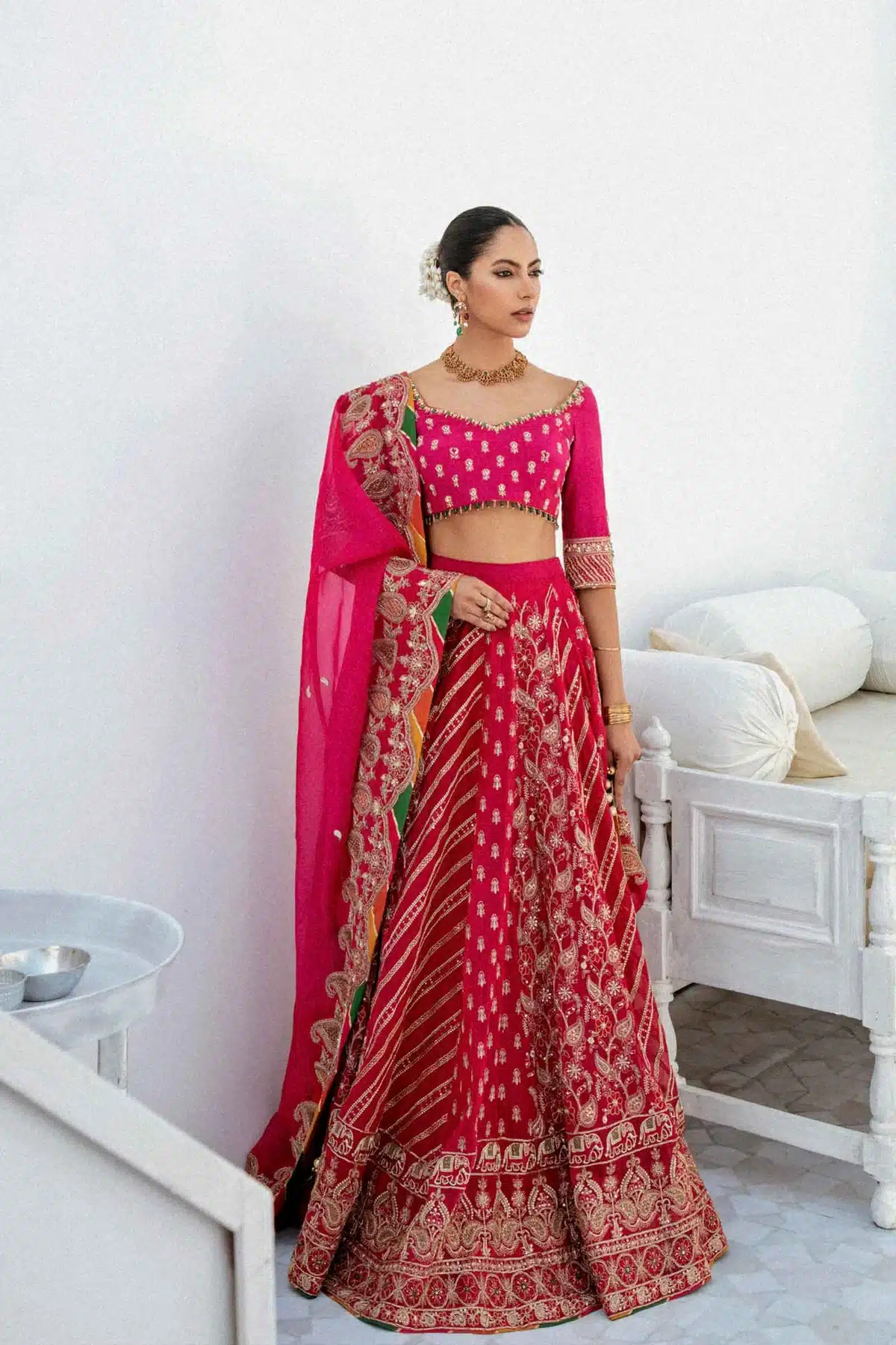 Zara Shahjahan Pink color organza lehenga bridal dress