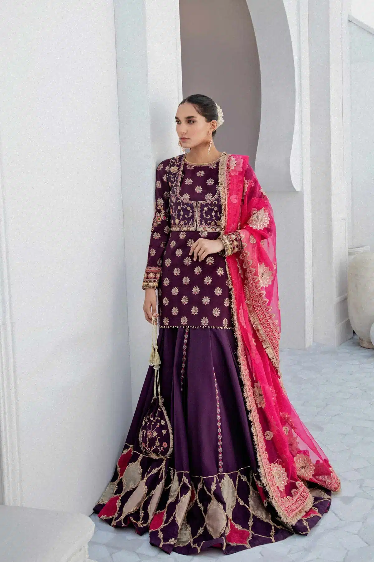 Zara Shahjahan purple color lehenga bridal dress