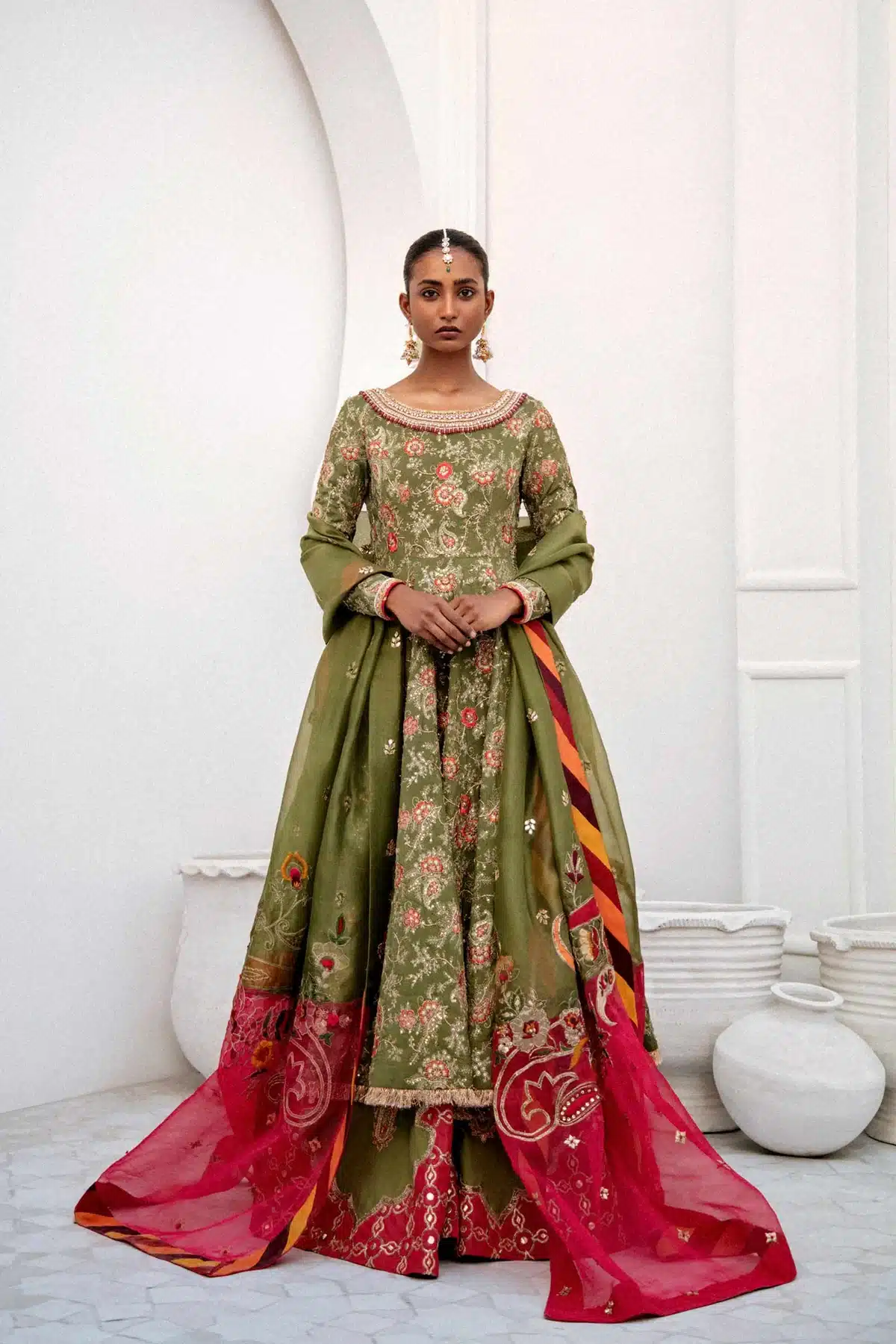 Zara Shahjahan green color chatta patti bridal dress