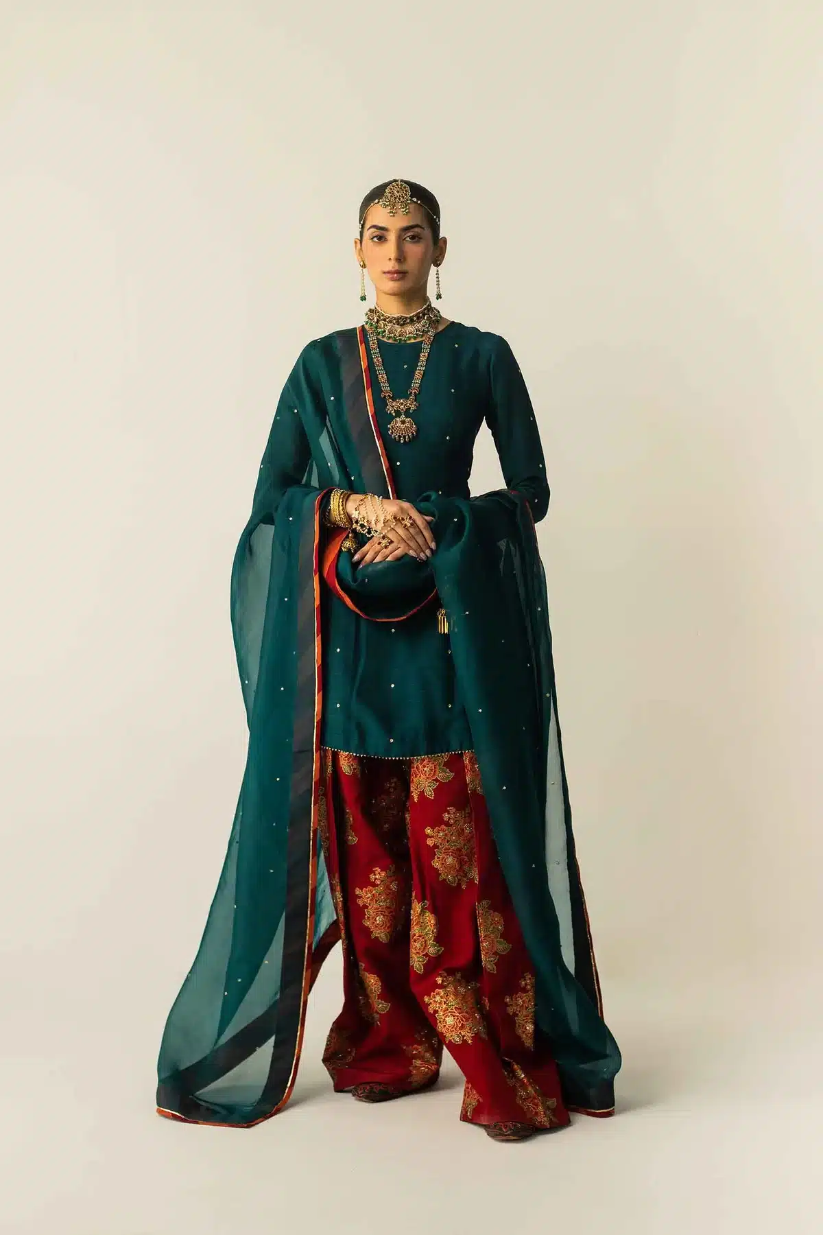 Zara Shahjahan green color teal fitted shirt bridal dress