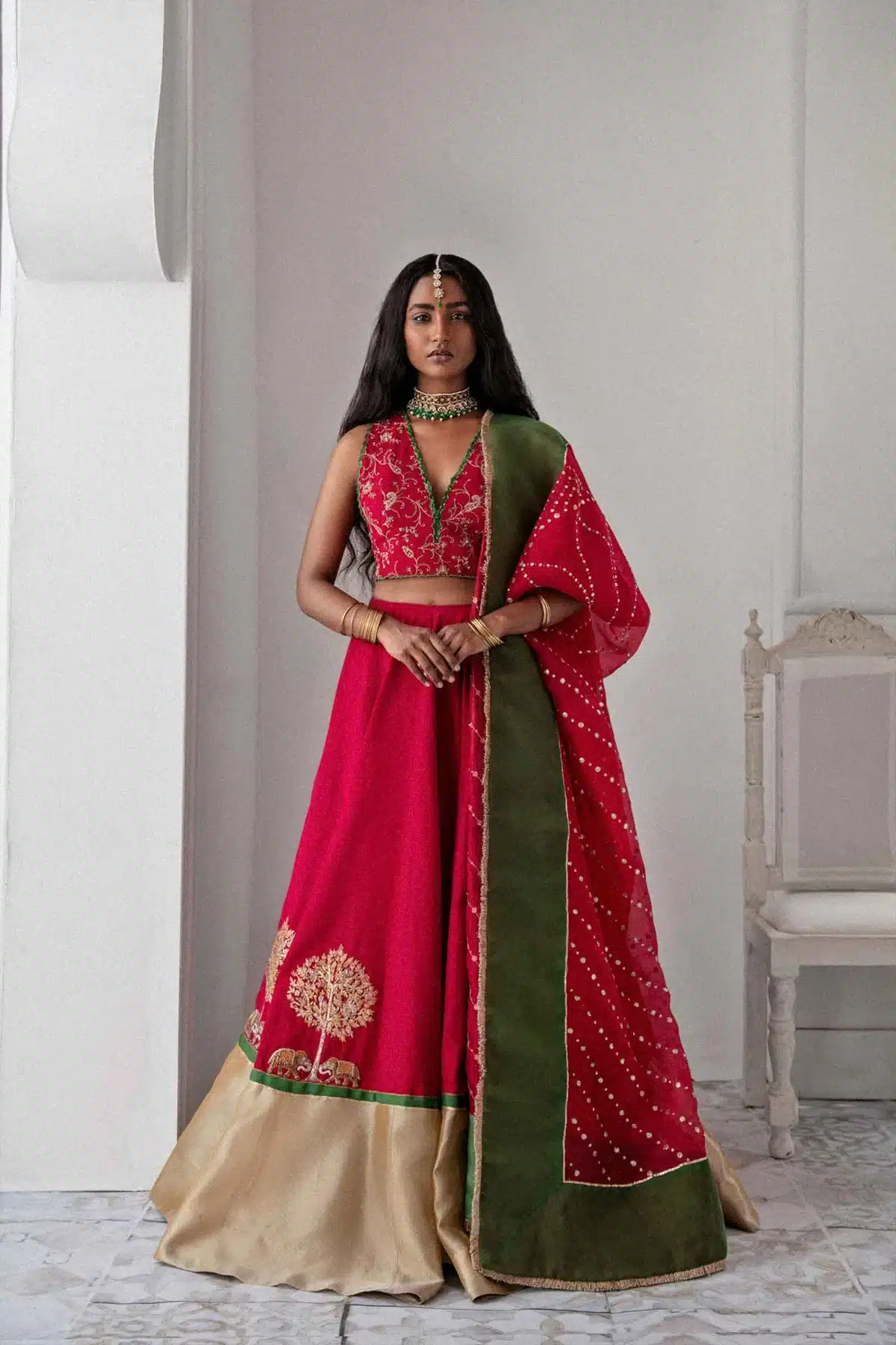 Zara Shahjahan pink color neck choli lehenga, bridal dress