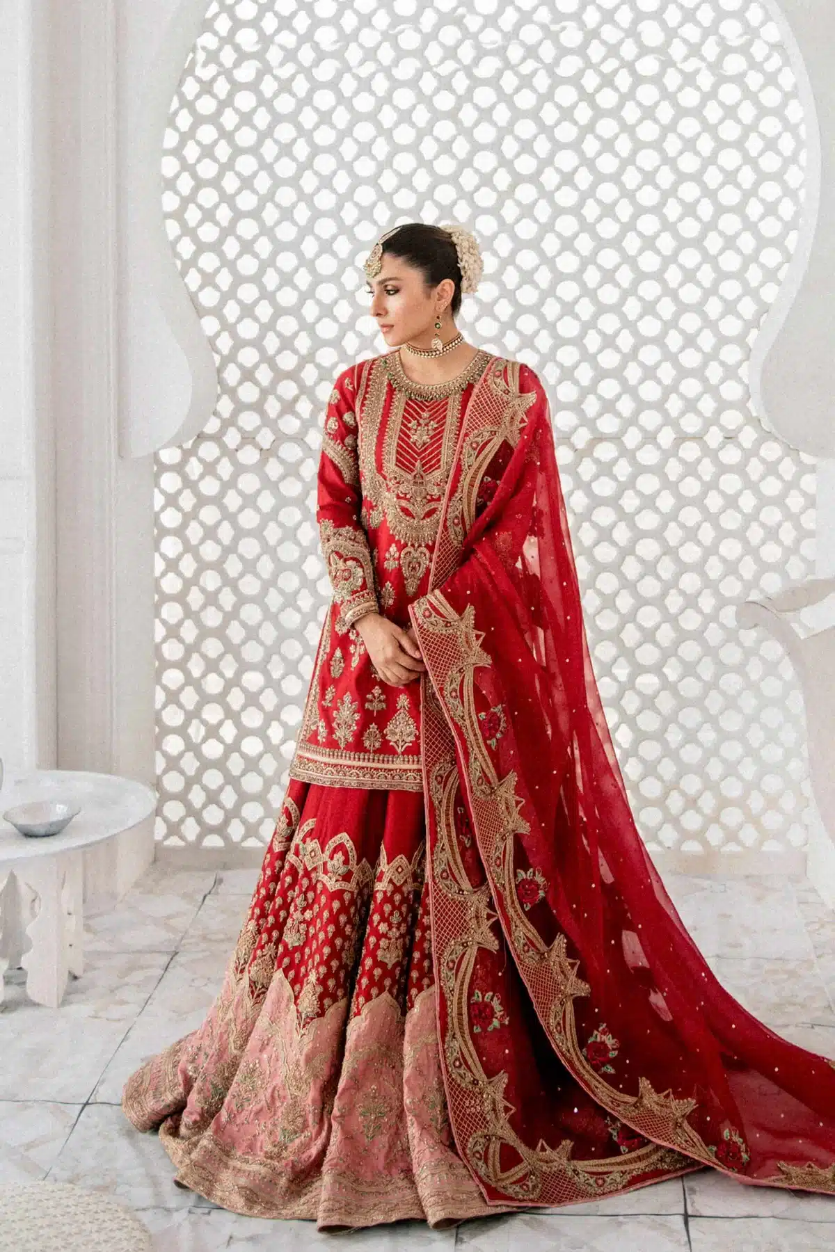 Zara Shahjahan red color Shirt lehenga bridal dress