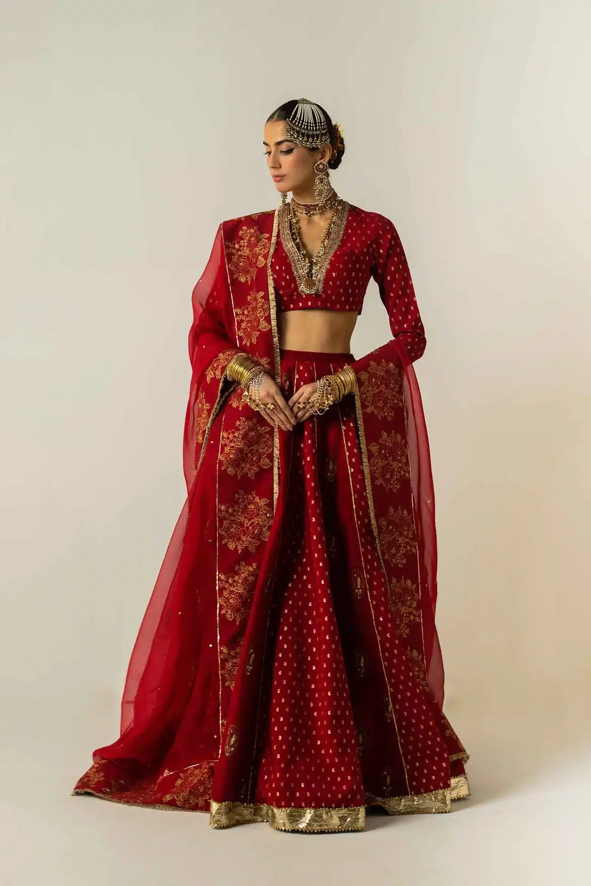 Zara Shahjahan red color kalidaar lehenga bridal dress