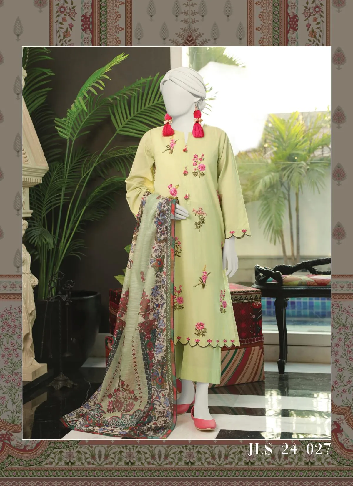 J. Embroidered textured shirt and digital printed texture dupatta with trouser