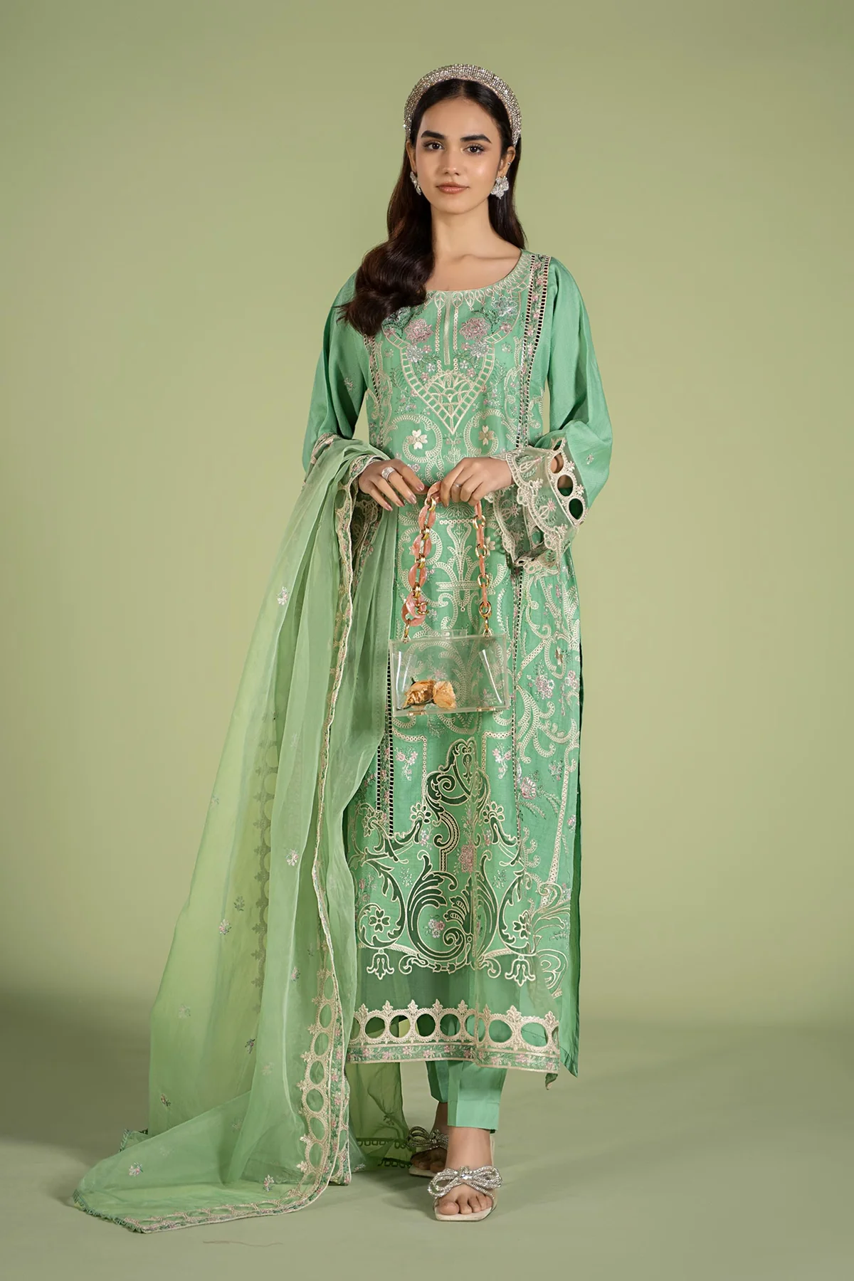 Maria B 3 PIECE EMBROIDERED LAWN GREEN COLOR SUIT