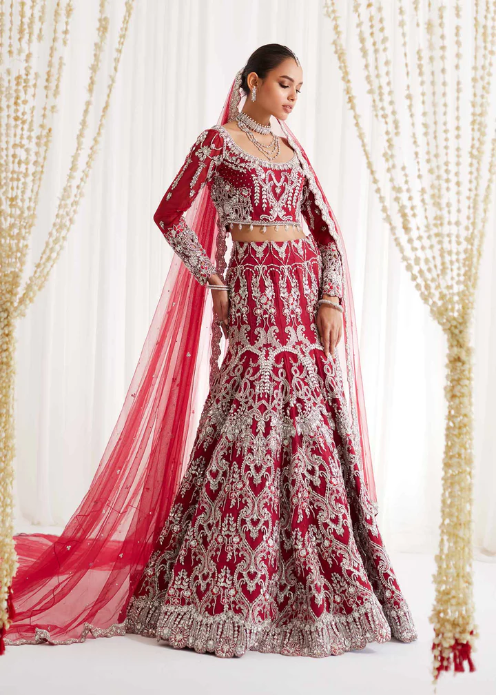 Pakistani Bridal Dressin Red Choliand Lehenga Style